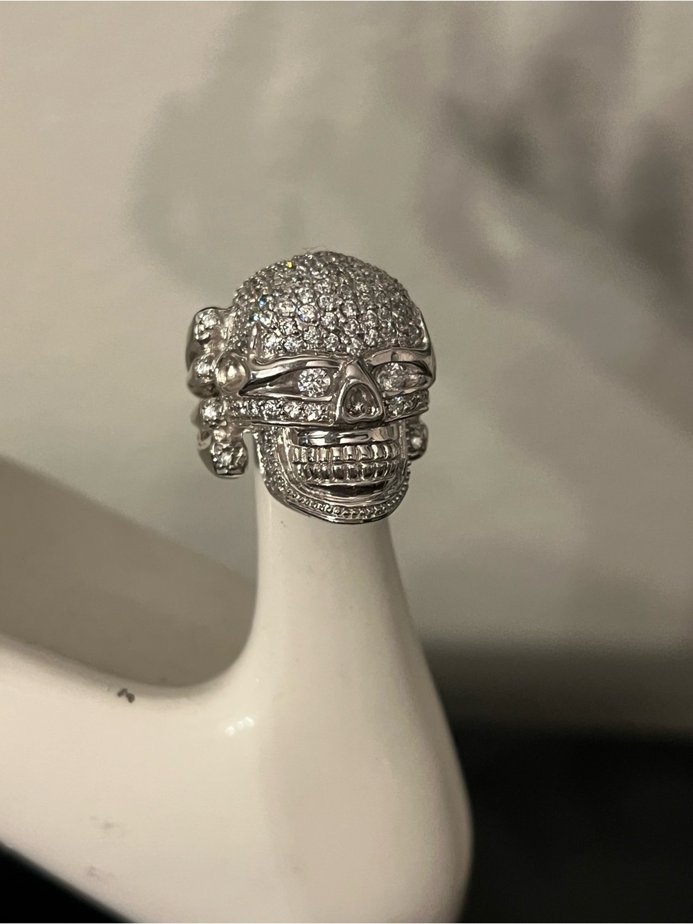 Silver Crystal Skull Statement Ring - Women Jewelry
